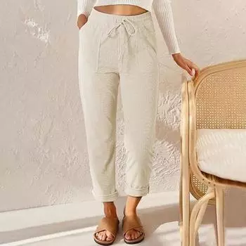 Женские вельветовые брюки с высокой талией, мешковатые, с эластичной резинкой на талии, повседневные брюки свободного кроя S верблюд