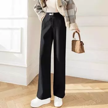 Женские вельветовые брюки с высокой талией, широкие, осенние и зимние, женские свободные прямые повседневные брюки, повседневные тонкие длинные брюки, одежда 1931 г. S чёрный