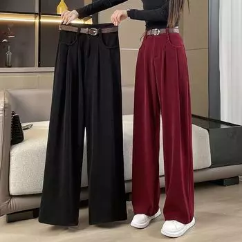 Женские вельветовые брюки широкого кроя, повседневные свободные офисные брюки, брюки большого размера, в комплект входит ремень 4XL