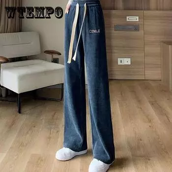 Женские вельветовые брюки, стильные, с высокой талией, прямые, широкие, повседневные брюки с карманами M чёрный