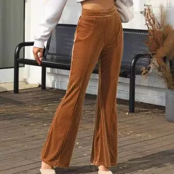 Женские вельветовые брюки Yousheng, эластичные, с высокой талией, расклешенные, длинные брюки, однотонные, повседневные брюки на осень-зиму, повседневная одежда XXL коричневый