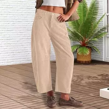 Женские вельветовые брюки Yousheng с эластичной талией, средней посадкой, застежкой-молнией на пуговицы, широкие повседневные брюки с карманами, однотонные брюки S темно-серого