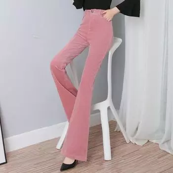 Женские вельветовые брюки женские с высокой талией осень-зима модные флисовые повседневные расклешенные прямые брюки S розовый