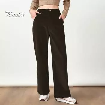 Женские вельветовые длинные брюки с высокой талией, застежкой-молнией, однотонные прямые широкие брюки с карманами для повседневной носки 2XL синий