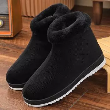 Женские вельветовые и бархатные бахилы для пожилых людей, для дома, зимние высокие теплые туфли, верхняя одежда, хлопковая обувь ручной работы 44-45 чёрный