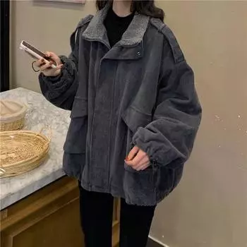 Женские вельветовые куртки, толстые теплые осенне-зимние свободные пальто в стиле пэчворк с карманами, повседневные пальто в стиле ретро в стиле Харадзюку, простая мягкая верхняя одежда S коричневый