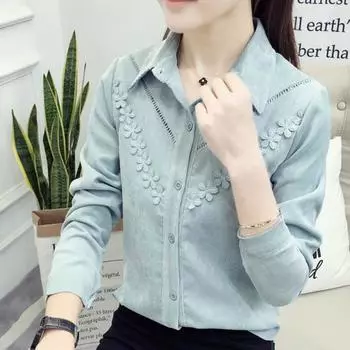 Женские вельветовые рубашки с длинным рукавом, ажурные рубашки, женская блузка, женская лоскутная офисная рубашка с цветочным принтом, топы S белый