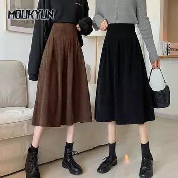 Женские вельветовые юбки миди зимние винтажные кофейные черные юбки с высокой талией А-силуэта женские модные длинные юбки Faldas S чёрный