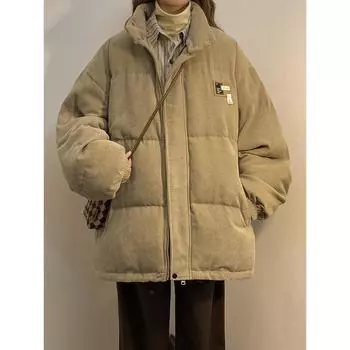 Женские вельветовые зимние утолщенные теплые парки корейские женские толстые свободные винтажные удобные на подкладке из флиса повседневные парки на молнии куртки XXL чёрный