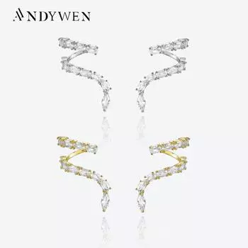 Женские великолепные модные серьги ANDYWEN из стерлингового серебра 925 пробы с позолоченными камнями и серпантином 2023, модный бутик ювелирных изделий M