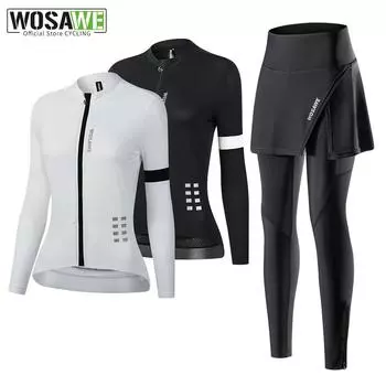 Женские велосипедные костюмы WOSAWE, женский велосипедный комплект, дышащие топы с полной молнией, светоотражающий трикотаж, защищающий от пота, колготки для езды на горном велосипеде с гелевой подкладкой 5D XS чёрный