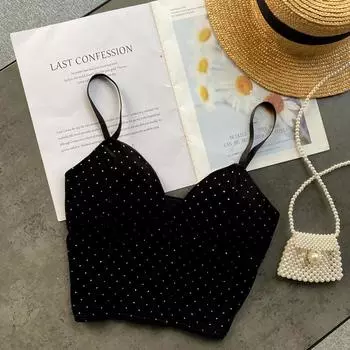 Женские велюровые топы в стиле ретро, летние топы без рукавов с открытой спиной и шикарным принтом, сексуальные короткие майки с открытыми плечами S чёрный