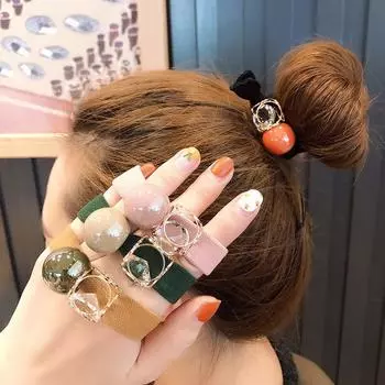 Женские веревки для волос с большим кристаллом и жемчугом, эластичная резинка для женщин, модные аксессуары для волос, резинки для волос зелёный