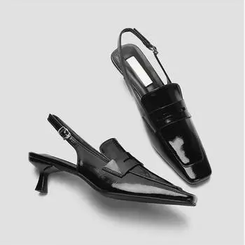 Женские весенне-летние черные туфли-одиночки на тонком каблуке с острым носком, дышащие сандалии 41