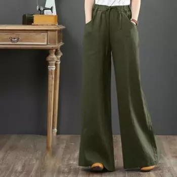 Женские весенне-летние хлопковые льняные брюки, повседневные широкие брюки с эластичной резинкой на талии, модные свободные длинные брюки M