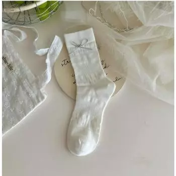 Женские весенне-летние милые сетчатые носки до середины икры с бантом 1 pair