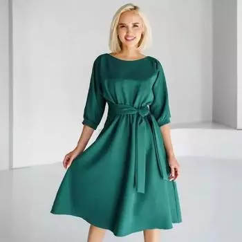 Женские весенне-летние модные повседневные платья с рукавом семь четвертей и зауженной талией для похудения S чёрный