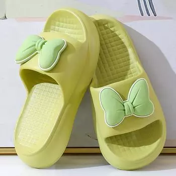 Женские весенне-летние мягкие толстые домашние тапочки, повседневные однотонные нескользящие тапочки с бантом, размеры 38-41 38-39 бежевый