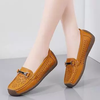 Женские весенне-летние новые мягкие кожаные туфли на плоской подошве с мягкой подошвой, удобные однобортные туфли для людей среднего и пожилого возраста 35