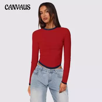 Женские весенне-летние новые облегающие топы с длинными рукавами и круглым вырезом, популярные цвета, укороченные топы-пуловеры XS абрикосовый