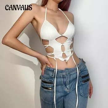 Женские весенне-летние новые однотонные тонкие модные бретели с открытой спиной и сексуальным вырезом на шее one size белый