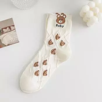 Женские весенне-летние новые преппи мультяшные милые потные дышащие белые носки-гольфы из хлопка 1 pair