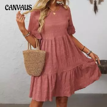 Женские весенне-летние новые свободные повседневные струящиеся платья с короткими рукавами S чёрный