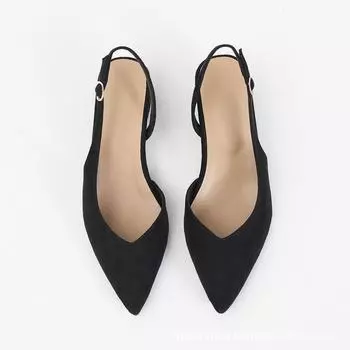 Женские весенне-летние новые туфли с открытой пяткой на низком каблуке, модные универсальные туфли-лодочки с острым носком и ремешком на щиколотке 37 чёрный