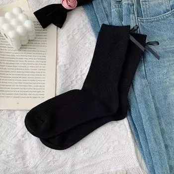 Женские весенне-летние однотонные носки с бантом, полностью махровые 1 pair