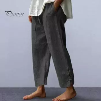 Женские весенне-летние повседневные брюки со средней посадкой и эластичной резинкой на талии, спортивные штаны для йоги с карманами, широкие шаровары S хаки