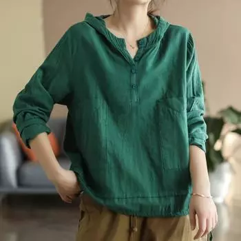 Женские весенне-летние повседневные пуловеры с капюшоном, футболки, модные однотонные футболки, офисные женские хлопковые и льняные топы с длинными рукавами XXL белый