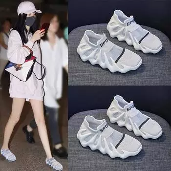 Женские весенне-летние повседневные сетчатые дышащие носки женские спортивные кроссовки Fly Knit в корейском стиле 35 чёрный