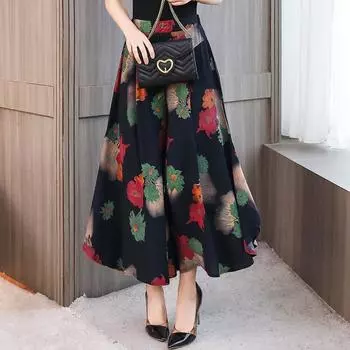 Женские весенне-летние повседневные юбки, брюки больших размеров, брюки с цветочным принтом, танцевальные брюки 5XL