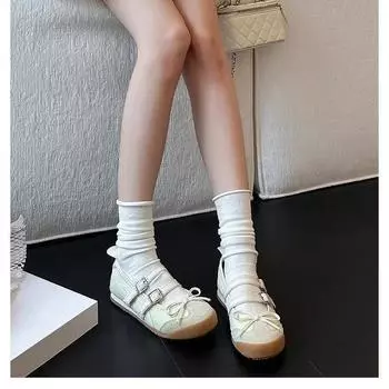 Женские весенне-летние ретро-туфли Мэри Джейн с мягкой подошвой, повседневные балетки на плоской подошве 40 бежевый