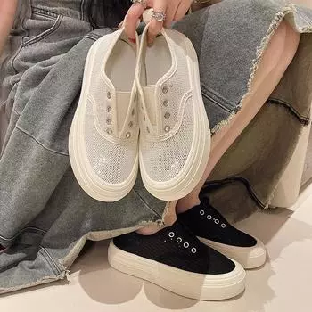 Женские весенне-летние сетчатые дышащие кроссовки повседневные на толстой подошве с выемками для отдыха женские однотонные слипоны для тенниса 35 бежевый