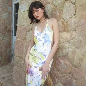 Женские весенне-летние сексуальные платья с открытой спиной и U-образным вырезом для похудения и бретельками с принтом S розовый