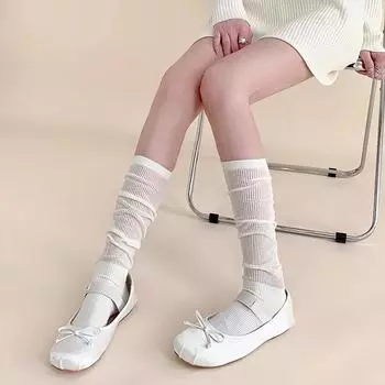 Женские весенне-летние тонкие милые однотонные носки до икры 1 pair