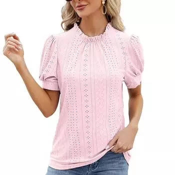 Женские весенне-летние топы с рюшами и пышными рукавами, свободная сложенная блузка S белый