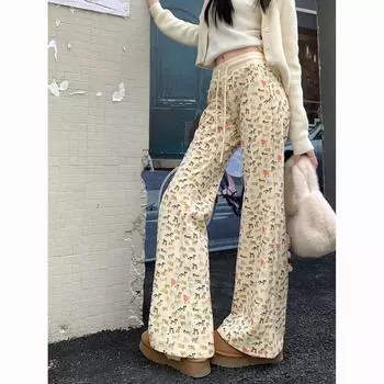 Женские весенне-осенние брюки с высокой талией и завязками, микроклеш, прямые повседневные спортивные брюки 2XL