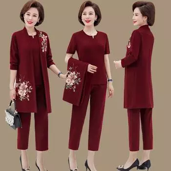 Женские весенне-осенние комплекты из трех предметов с цветочным принтом, пальто с длинными рукавами + короткий топ и свободные брюки, костюмы большого размера 5XL