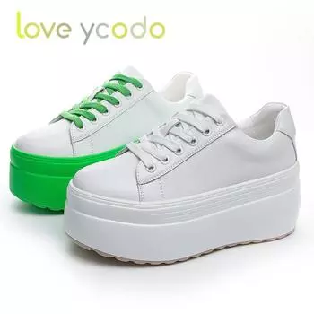 Женские весенне-осенние кроссовки Love Ycodo из коровьей кожи на очень толстой подошве, модные повседневные кроссовки 39