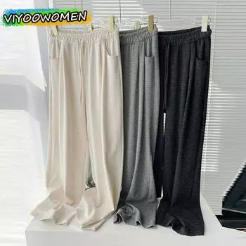 Женские весенне-осенние мягкие высокоэластичные трикотажные повседневные брюки спортивные брюки Y2K брюки для женщин уличная одежда M бежевый