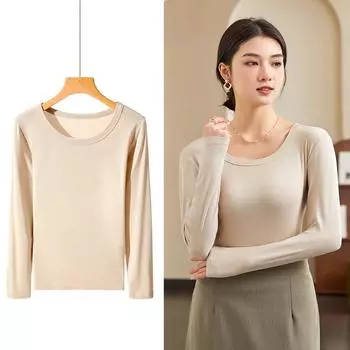 Женские весенне-осенние новые высококачественные нижние рубашки, пижамы, футболки с длинным рукавом, топы, блузки, женская модная одежда OneSize темные хаки