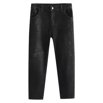 Женские весенне-осенние повседневные брюки большого размера с высокой талией, свободные прямые джинсы, джинсовые укороченные брюки L синий