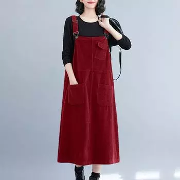 Женские весенне-осенние повседневные вельветовые платья без рукавов с лямкой на шее XXL чёрный