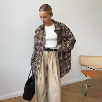 Женские весенне-осенние темпераментные клетчатые рубашки с воротником и длинными рукавами, блузки S кофейный