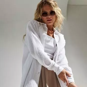 Женские весенне-осенние темпераментные однотонные рубашки с воротником и длинными рукавами, блузки S белый