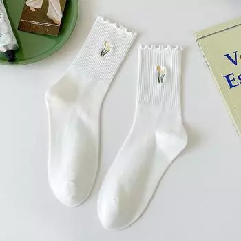 Женские весенне-осенние тонкие милые носки-гольфы с цветочками и ушками 1 pair