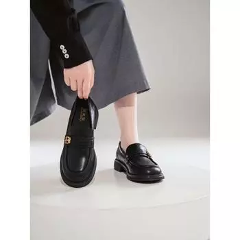 Женские весенне-осенние туфли-лоферы в британском стиле на толстой подошве для поездок на работу 35 чёрный