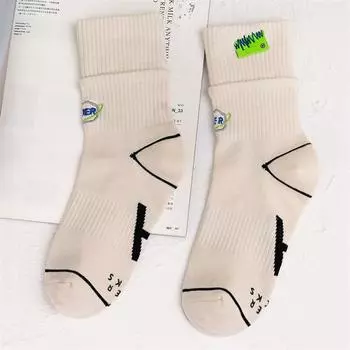 Женские весенне-осенние вышитые носки-гольфы с двойным носком и клеевым швом 1 pair